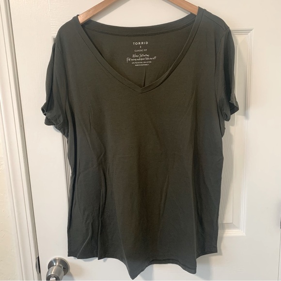 Green or White Torrid (Size 2) Classic Fit V-Neck Short Sleeve Tees - Picture 1 of 8